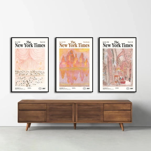 New York Vintage NY Times Cover NYC Gallery Wall Retro Cityscape Pastel Newspaper Home Art Set 3
