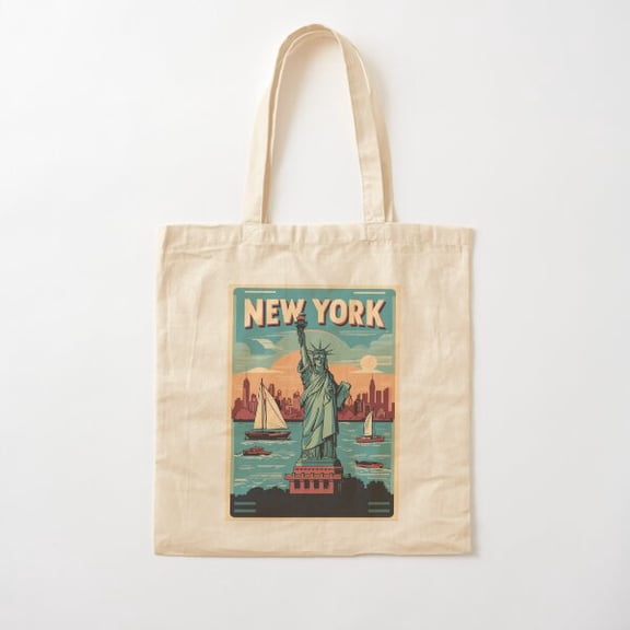 New York Vintage Travel Poster Cotton Tote Bag Canvas Tote Bag, Family Gift For Mother, Her