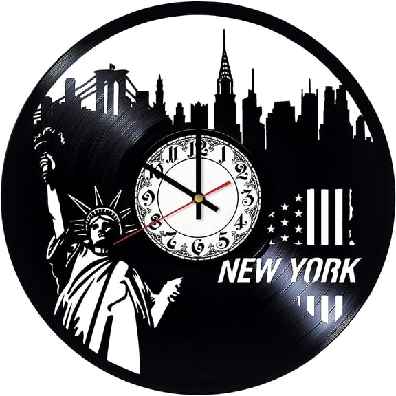 New York Vinyl Wall Clock,Vinyl Record Clock Wall Art Unique Bedroom kitchen kid Room Decorations Handmade Gift 12 inches