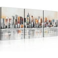 thumbnail image 1 of New York Wall Art Manhattan River Poster Abstract Canvas Cityscape Skyline Buildings Grey Gold Textured Artwork Painting for Modern Living Room Bedroom Home Office Wall Decor 12"x16"x3 Framed, 1 of 6
