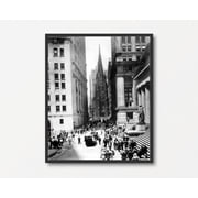 New York Wall Street Scene, Black And White Photograph, Urban Print, Architecture Gift, New York Day, Antique Old Travel Poster, Poster Only