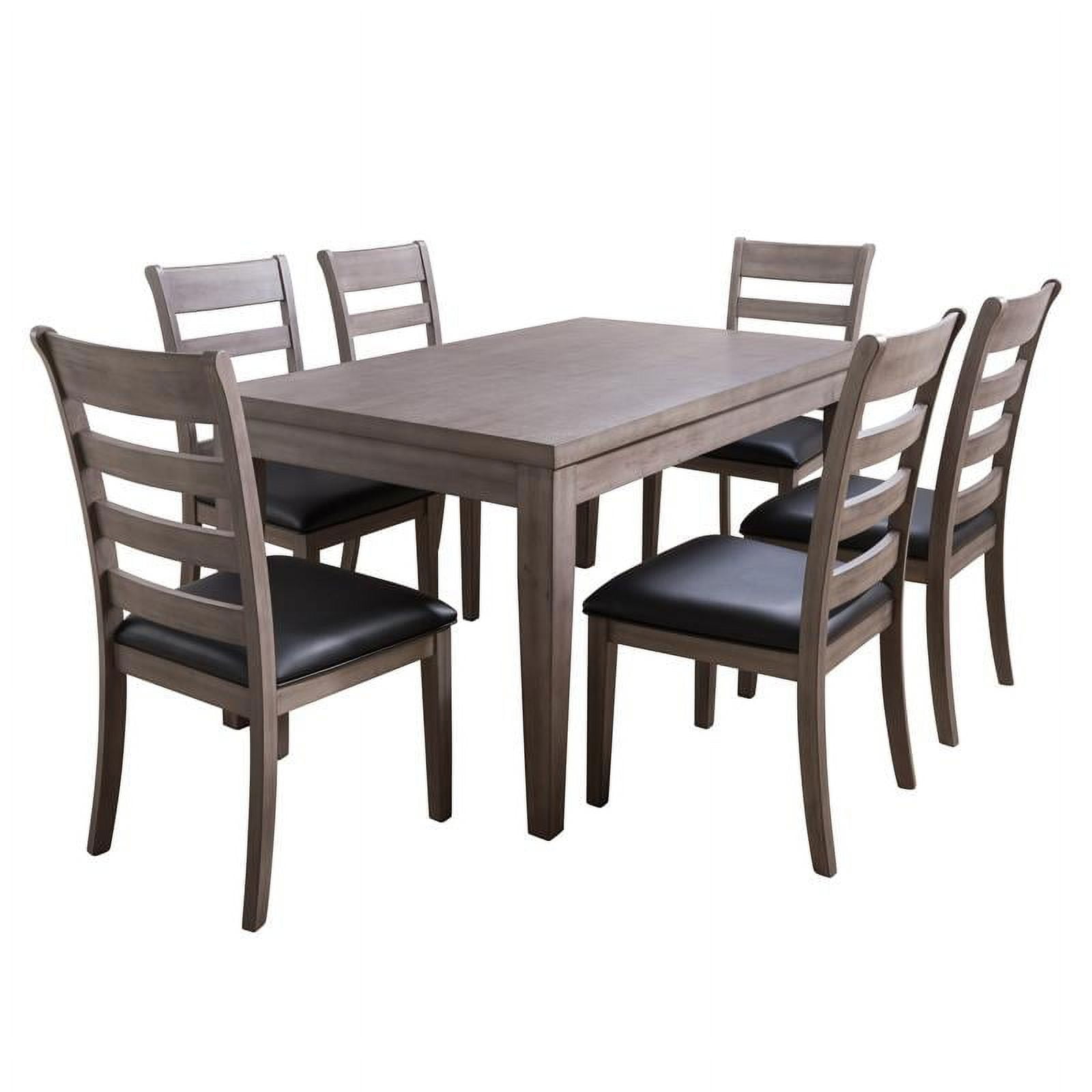 Washed Gray and Black Wood 7-Piece Dining Set with Ladder Back Chairs