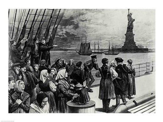New York - Welcome to the land of freedom - An ocean steamer passing the Statue of Liberty Canvas Art - (24 x 18)