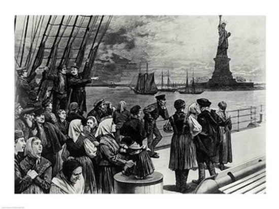 New York - Welcome to the land of freedom - An ocean steamer passing the Statue of Liberty Canvas Art - (36 x 24)