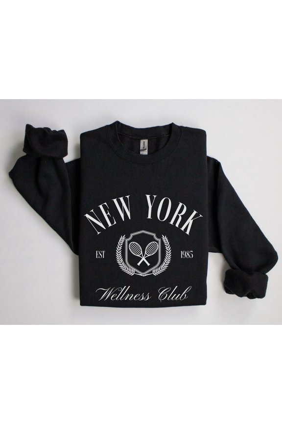 New York Wellness Club Crewneck T-Shirt Athletic, Tennis, Athleisure Sporty Pullover T-Shi