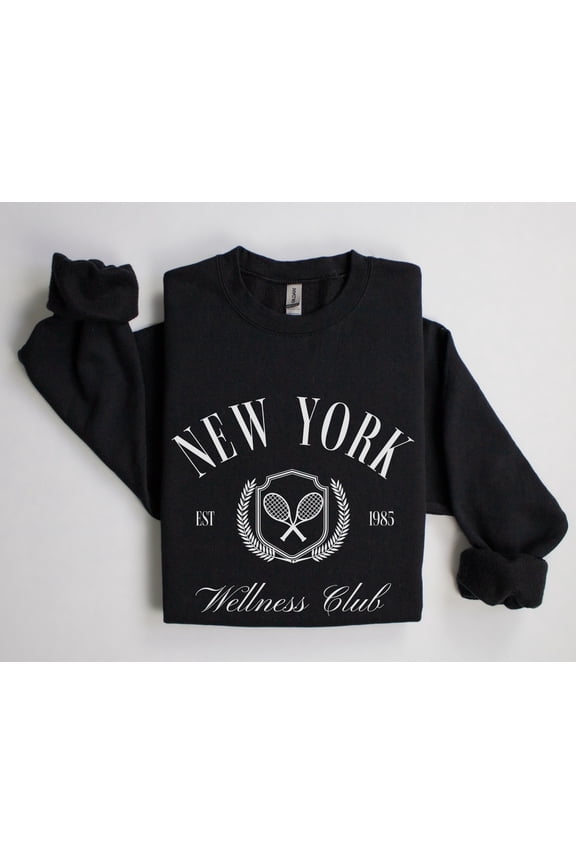 New York Wellness Club Crewneck T-Shirt Athletic, Tennis, Athleisure Sporty Pullover T-Shi