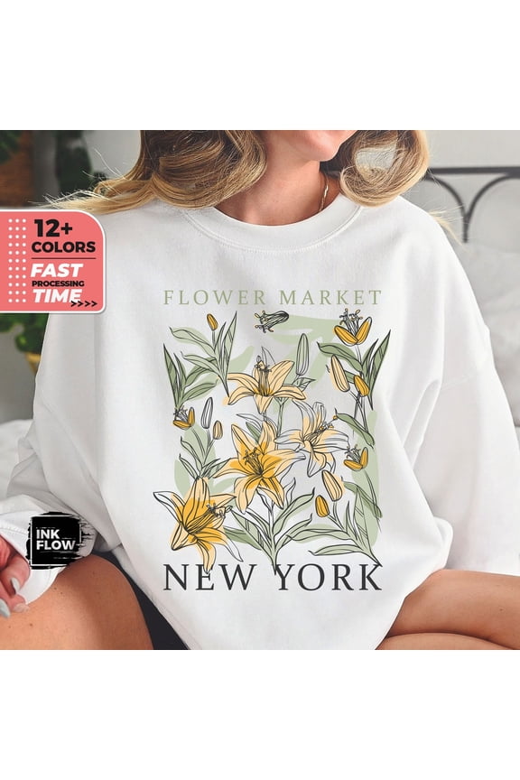 New York Wildflowers Sweatshirt for Women, Flower Market Sweater, Floral Graphics, Daffodils Pullover, Nature Lover Gift, Boho Cottagecore SWEATSHIRT All Size S-5XL