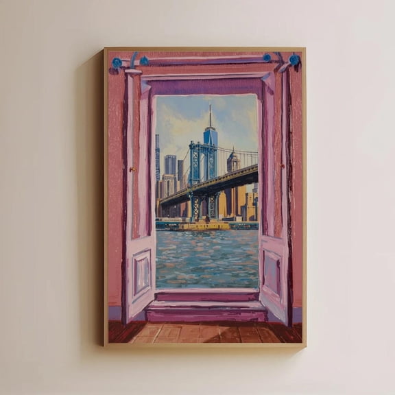New York Window Brooklyn Bridge Art Poster Unframed Paper Print