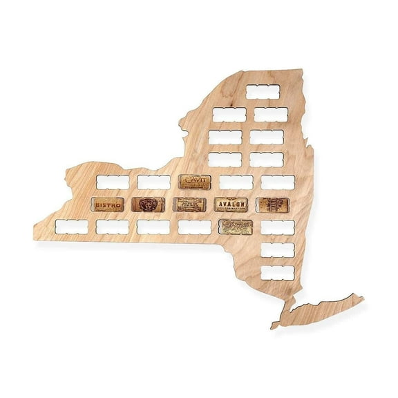 Torched New York Wine Cork Map Wall Mount Display Decor Brown Count 1
