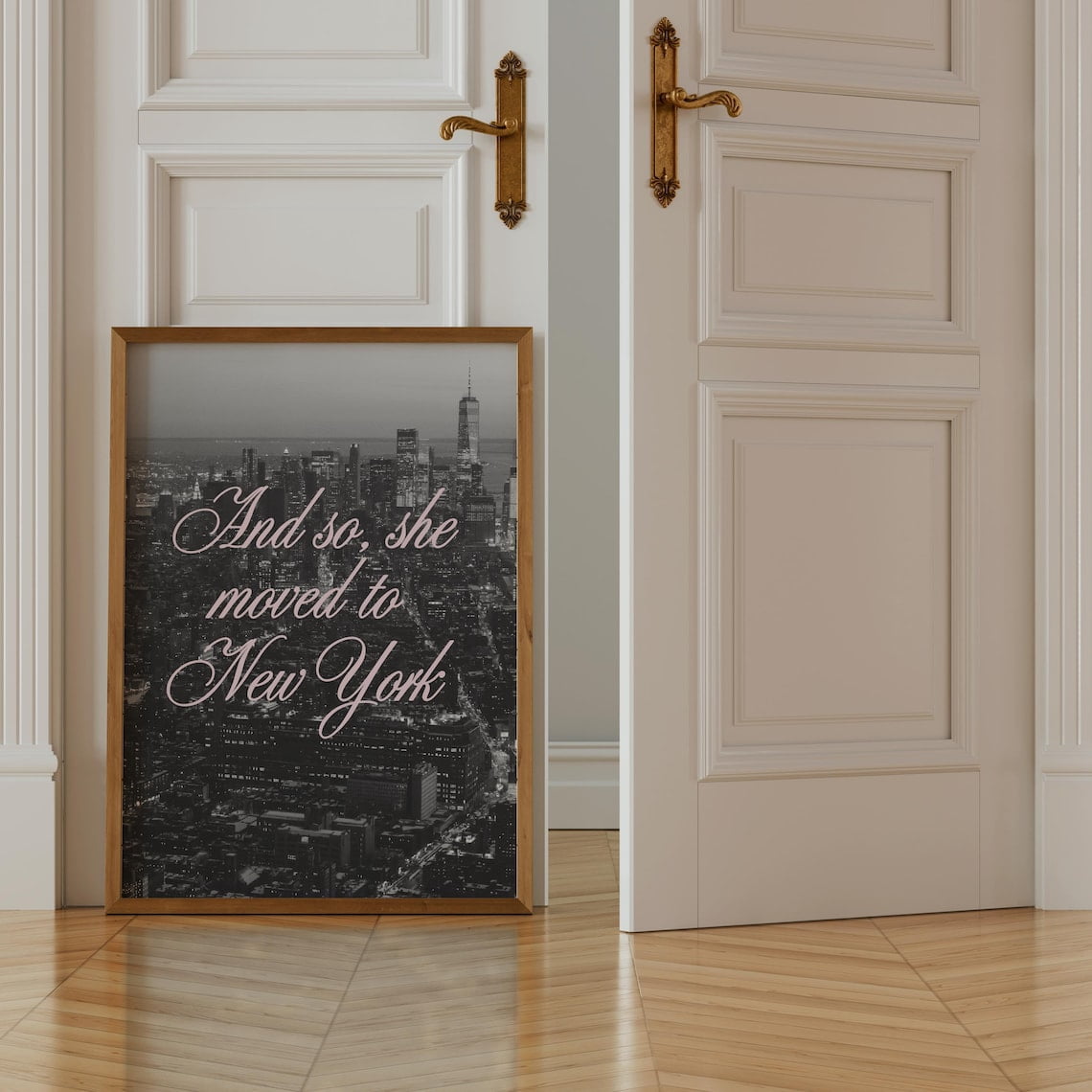 New York With Retro Calligraphy Poster, Living Room, Gallery Wall And ...