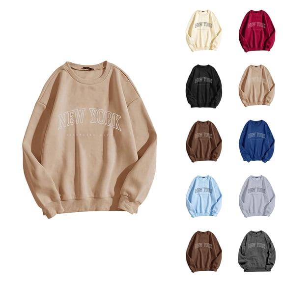 New York Women'S Sweatshirts 2026 Fall Winter Casual Long Sleeve Crewneck Graphic Sweatshirts Pullover Tops