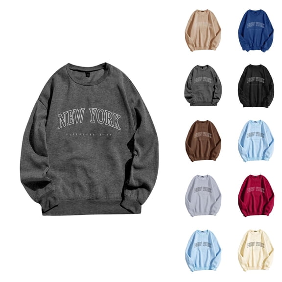 New York Women Sweatshirt 2026 Fall Winter Casual Long Sleeve Crewneck Graphic Pullover Sweat Shirts Tops