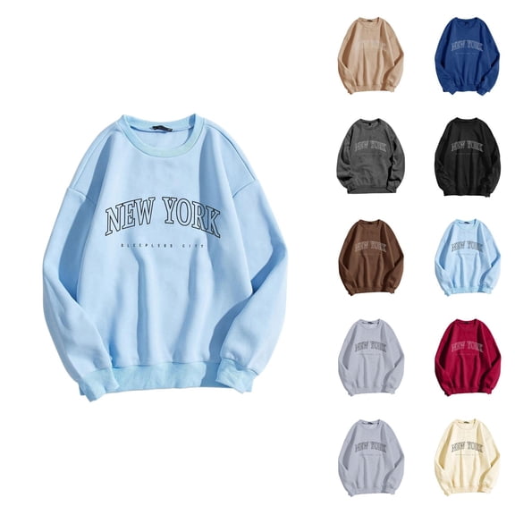 New York Women Sweatshirt 2026 Fall Winter Casual Long Sleeve Crewneck Graphic Pullover Sweat Shirts Tops