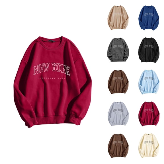 New York Women Sweatshirt 2026 Fall Winter Casual Long Sleeve Crewneck Graphic Pullover Sweat Shirts Tops