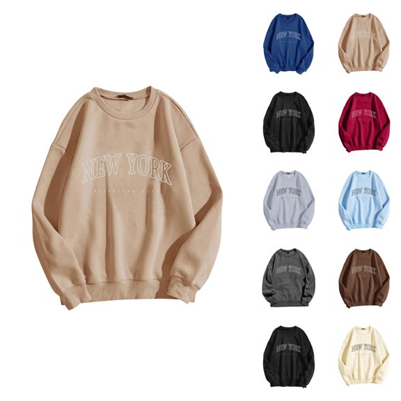 New York Women Sweatshirt 2026 Fall Winter Casual Long Sleeve Crewneck Graphic Pullover Sweat Shirts Tops