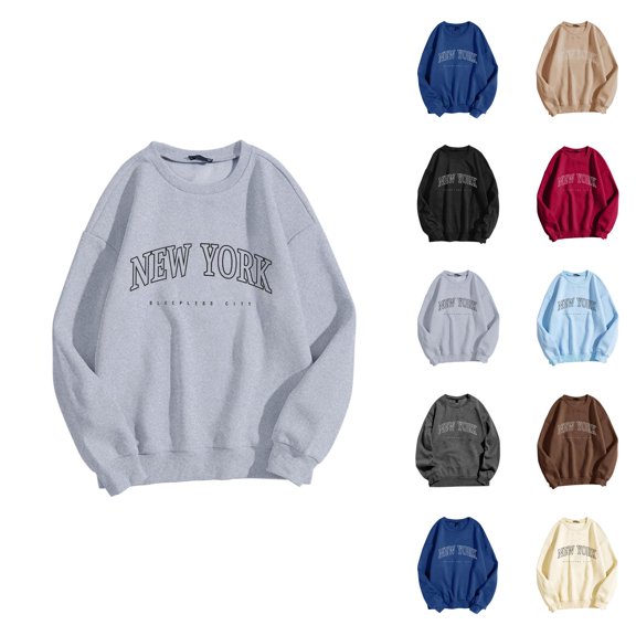 New York Women Sweatshirt 2026 Fall Winter Casual Long Sleeve Crewneck Graphic Pullover Sweat Shirts Tops