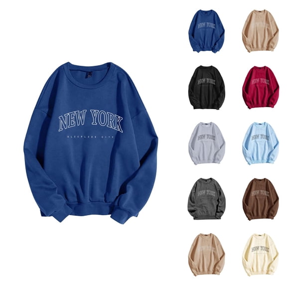 New York Women Sweatshirt 2026 Fall Winter Casual Long Sleeve Crewneck Graphic Pullover Sweat Shirts Tops