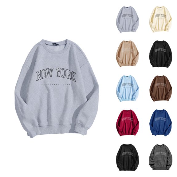 New York Women Sweatshirt 2026 Fall Winter Casual Long Sleeve Crewneck Graphic Sweatshirts Pullover Tops