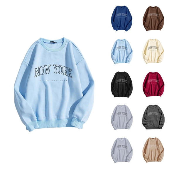 New York Women Sweatshirt 2026 Fall Winter Casual Long Sleeve Crewneck Graphic Sweatshirts Pullover Tops