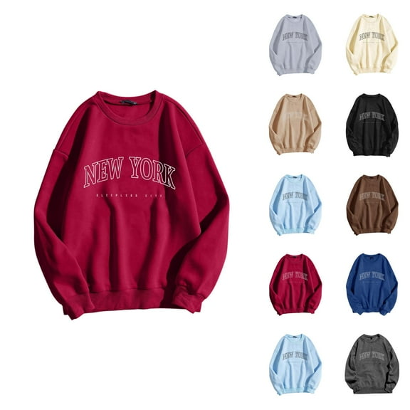 New York Women Sweatshirt 2026 Fall Winter Casual Long Sleeve Crewneck Graphic Sweatshirts Pullover Tops