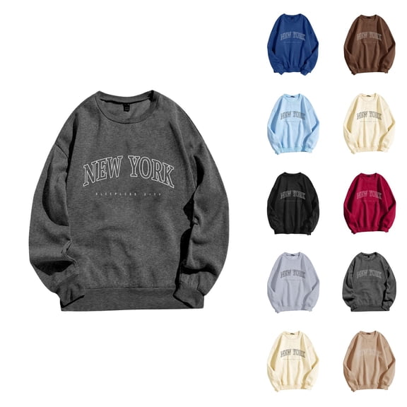 New York Women Sweatshirt 2026 Fall Winter Casual Long Sleeve Crewneck Graphic Sweatshirts Pullover Tops