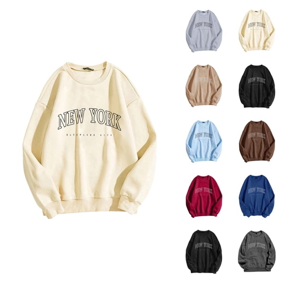 New York Women Sweatshirt 2026 Fall Winter Casual Long Sleeve Crewneck Graphic Sweatshirts Pullover Tops