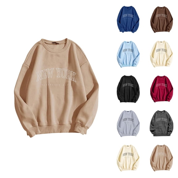 New York Women Sweatshirt 2026 Fall Winter Casual Long Sleeve Crewneck Graphic Sweatshirts Pullover Tops