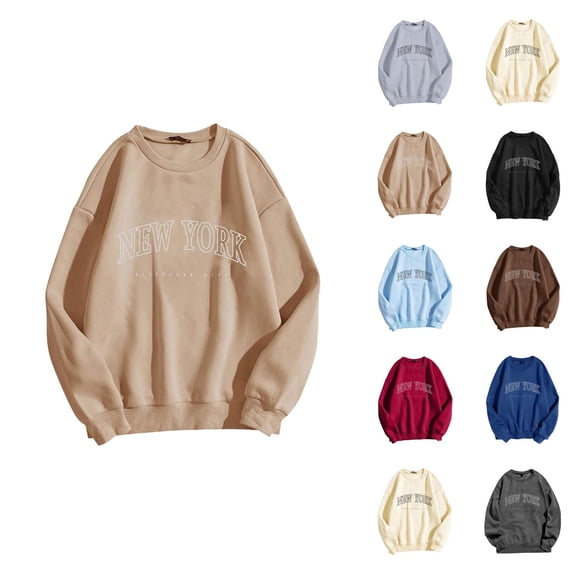 New York Women Sweatshirt 2026 Fall Winter Casual Long Sleeve Crewneck Graphic Sweatshirts Pullover Tops