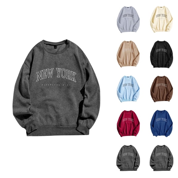 New York Women Sweatshirt 2026 Fall Winter Casual Long Sleeve Crewneck Graphic Sweatshirts Pullover Tops