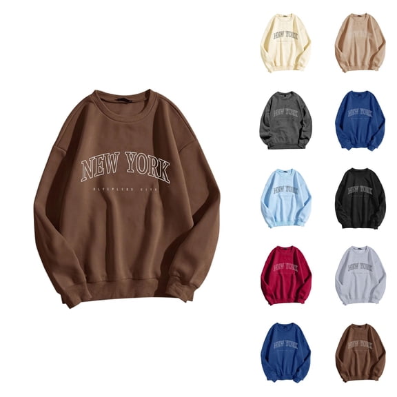 New York Women Sweatshirt 2026 Fall Winter Trendy Long Sleeve Crewneck Graphic Pullover Sweat Shirts Tops