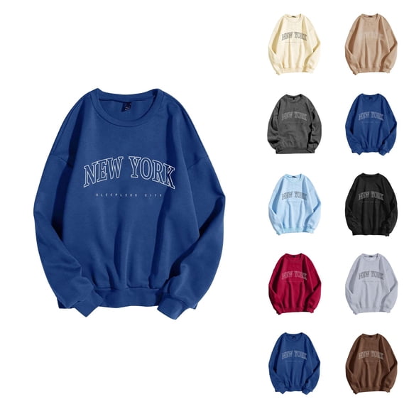 New York Women Sweatshirt 2026 Fall Winter Trendy Long Sleeve Crewneck Graphic Pullover Sweat Shirts Tops