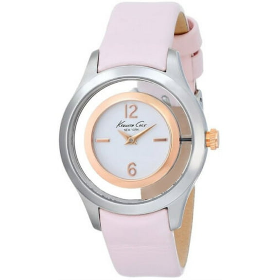 New York Women's KC2859 Transparency Round Floating Stone Bezel Pink Strap Watch