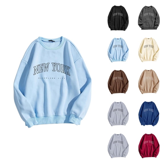 New York Womens Sweatshirt 2026 Fall Winter Casual Long Sleeve Crewneck Graphic Sweatshirts Pullover Tops