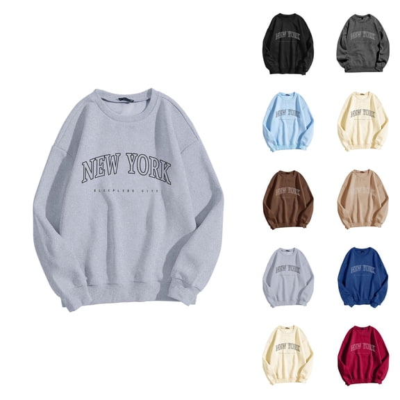 New York Womens Sweatshirt 2026 Fall Winter Casual Long Sleeve Crewneck Graphic Sweatshirts Pullover Tops