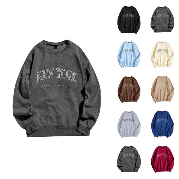 New York Womens Sweatshirt 2026 Fall Winter Casual Long Sleeve Crewneck Graphic Sweatshirts Pullover Tops