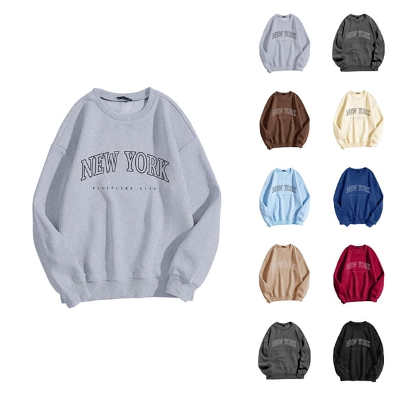 New York Womens Sweatshirts 2026 Fall Winter Trendy Long Sleeve Crewneck Graphic Sweatshirts Pullover Tops