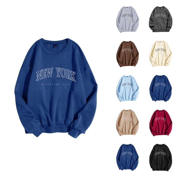 New York Womens Sweatshirts 2026 Fall Winter Trendy Long Sleeve Crewneck Graphic Sweatshirts Pullover Tops