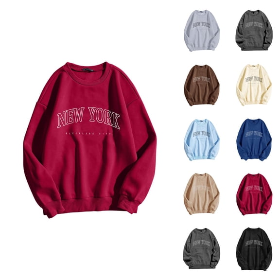 New York Womens Sweatshirts 2026 Fall Winter Trendy Long Sleeve Crewneck Graphic Sweatshirts Pullover Tops