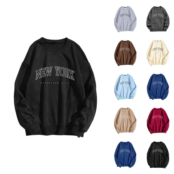 New York Womens Sweatshirts 2026 Fall Winter Trendy Long Sleeve Crewneck Graphic Sweatshirts Pullover Tops