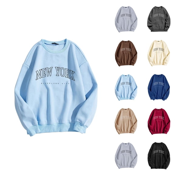 New York Womens Sweatshirts 2026 Fall Winter Trendy Long Sleeve Crewneck Graphic Sweatshirts Pullover Tops