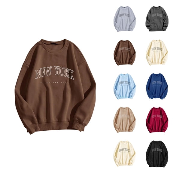 New York Womens Sweatshirts 2026 Fall Winter Trendy Long Sleeve Crewneck Graphic Sweatshirts Pullover Tops