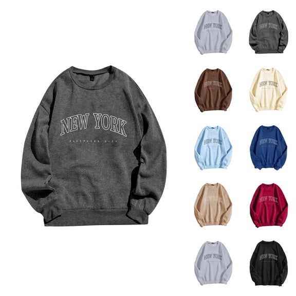 New York Womens Sweatshirts 2026 Fall Winter Trendy Long Sleeve Crewneck Graphic Sweatshirts Pullover Tops