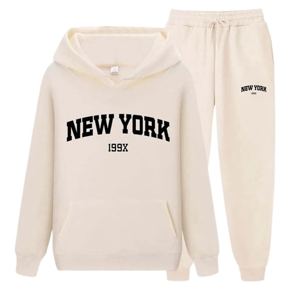 New York Womens Sweatshirts Letter Print Hoodie Casual Fashion Loose Fit Pullover Tops with Pocket
