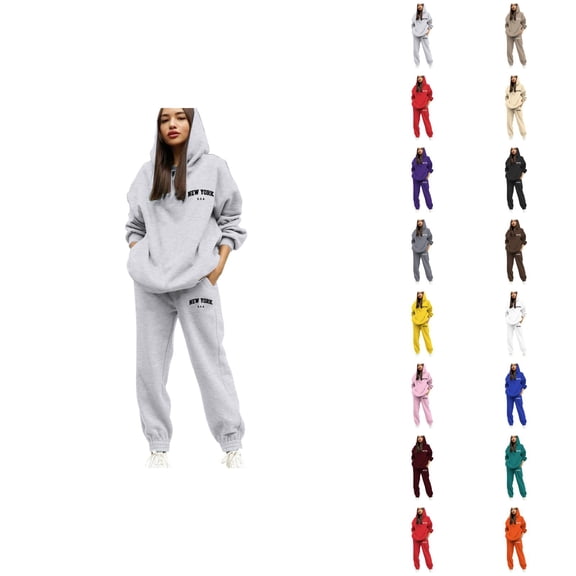 New York Womens Sweatsuits 2 Piece Set 2026 Fall Winter Fashion Hoodie and Jogger Sweatpants Matching Set Streetwear