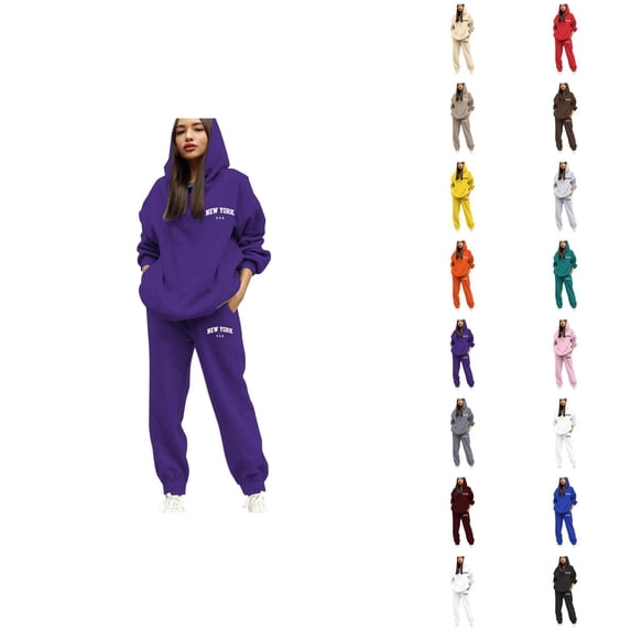 New York Womens Sweatsuits 2 Piece Set 2026 Fall Winter Trendy Hoodie and Jogger Sweatpants Matching Set Streetwear