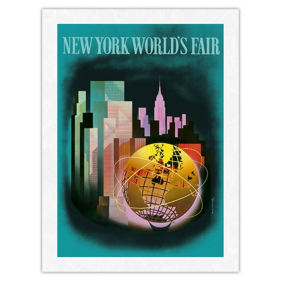 The New York Worlds Fair 1964-1965 - Vintage Airline Travel Poster by Henry K. Bencrathy c.1964 - Japanese Unryu Rice Paper Art Print (Unframed) 12 x 16 in