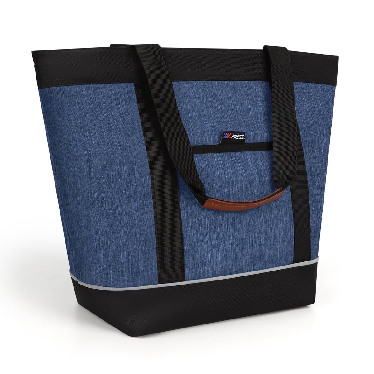 Large 38L Insulated Cooler Tote Bag with Front Pocket and Top Zipper, Collapsible Soft Cooler for Shopping, Beach, Camping, Work,BB1102 Navy