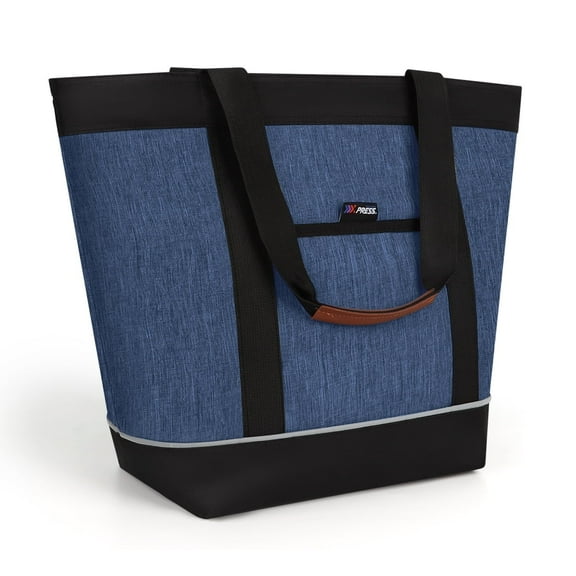 Large 38L Insulated Cooler Tote Bag with Front Pocket and Top Zipper, Collapsible Soft Cooler for Shopping, Beach, Camping, Work,BB1102 Navy