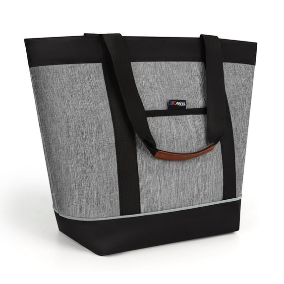 Large 38L Insulated Cooler Tote Bag with Front Pocket and Top Zipper, Collapsible Soft Cooler for Shopping, Beach, Camping, Work,BB1102 Grey