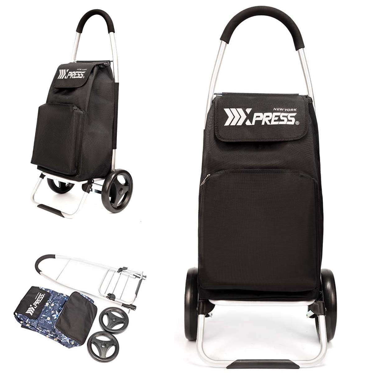 2 in 1 Shopping Carts for Groceries,Collapsible Grocery Cart On Wheels,Folding Hand Truck Trolley Dolly,SB010 Black